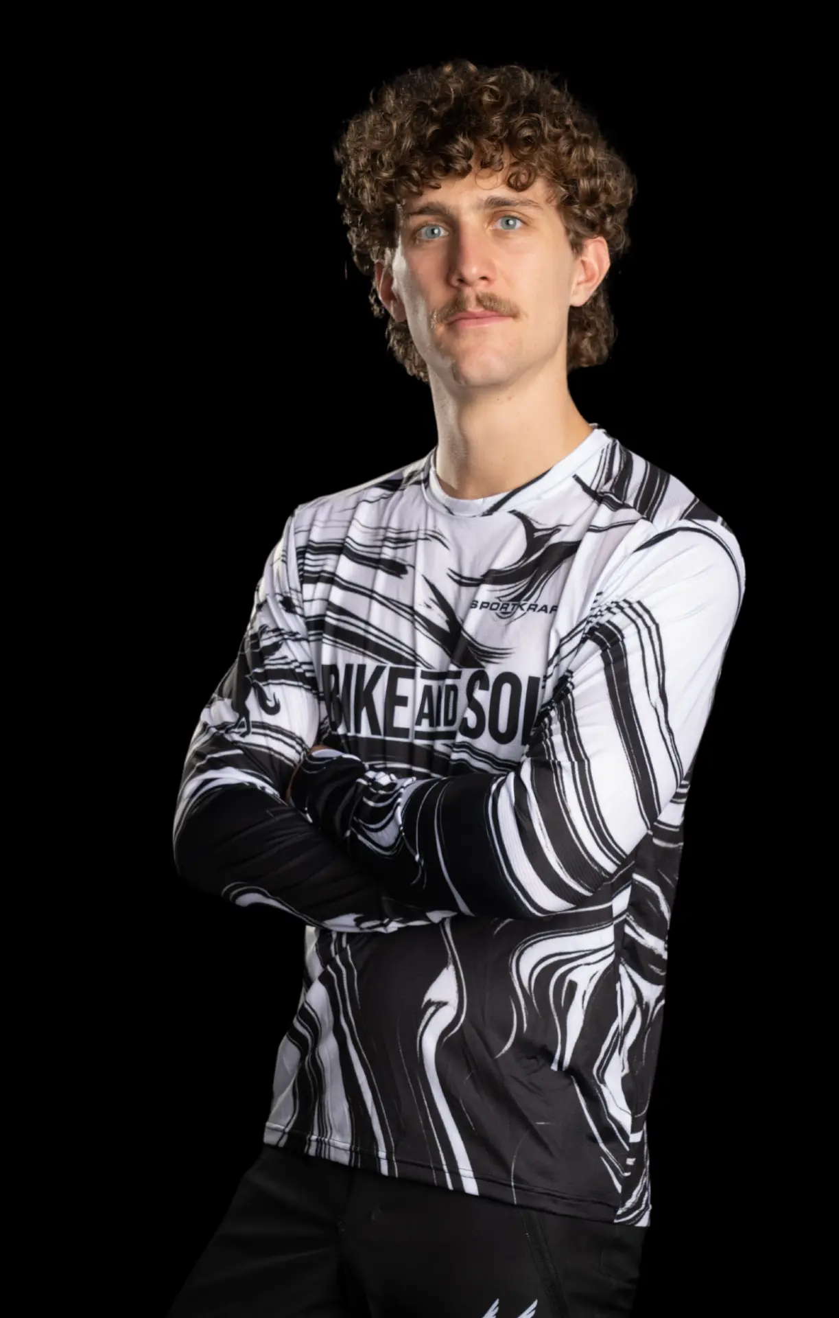 Bike and Sol shop-branded custom trail jersey, three-quarter view
